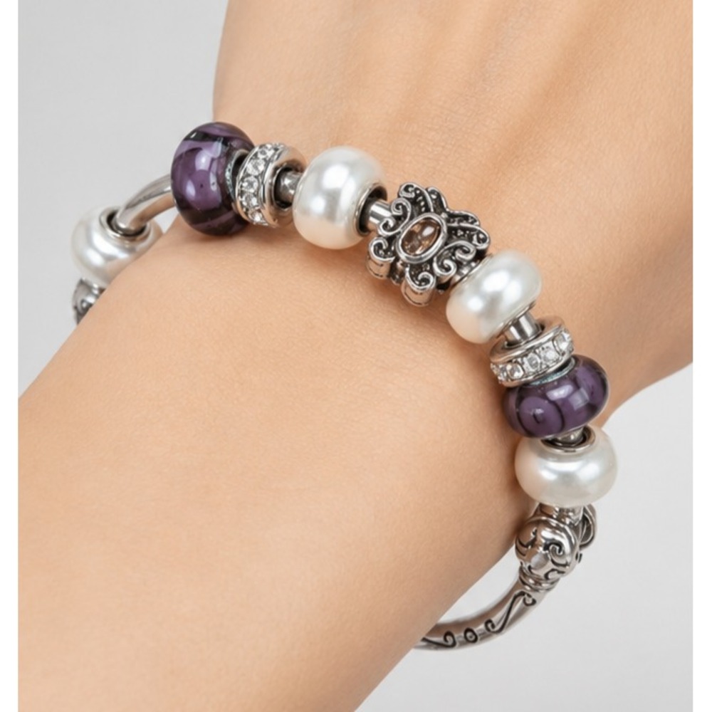 Vintage Purple Charm Bracelet Bella Perlina Butterfly Magnetic Bangle TN31